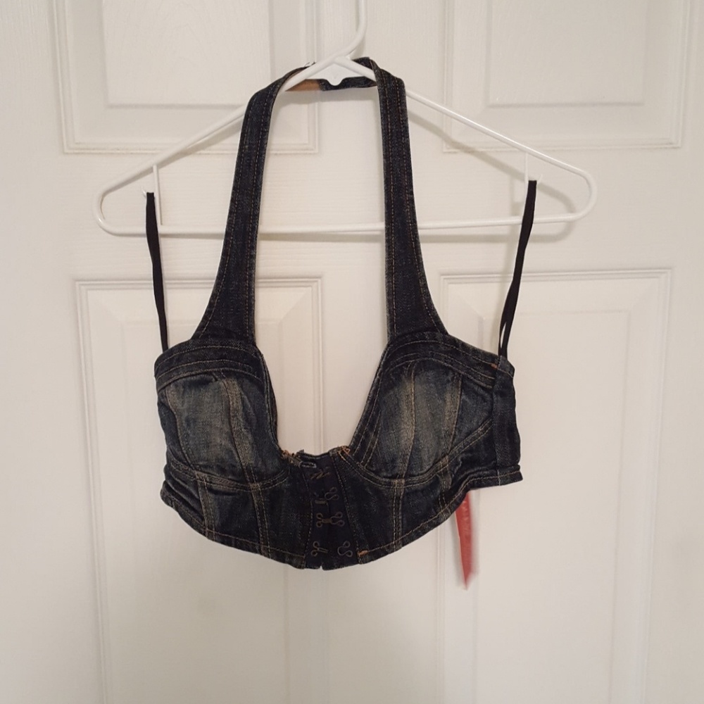 Guess Dark Wash Denim Crop Top Bustier